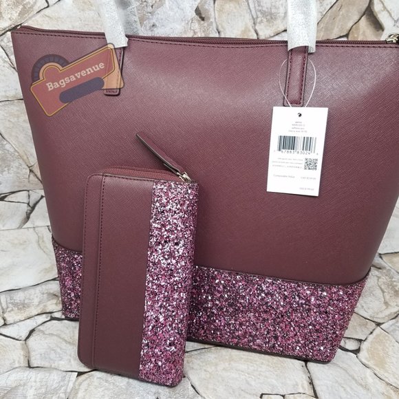 #bagsavenue set penny greta court tote cherrywood maroon neda wallet Kate Spade - Picture 6 of 16